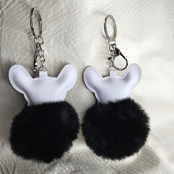Boston Terrier / French Bulldog Dog Keychains Pom Pom Black White Set of 2 NWOT - Picture 2 of 15